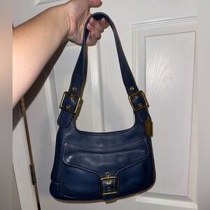 Coach Vintage Legacy Buckle Saddle Shoulder Bag 9340 Blue Leather Brass